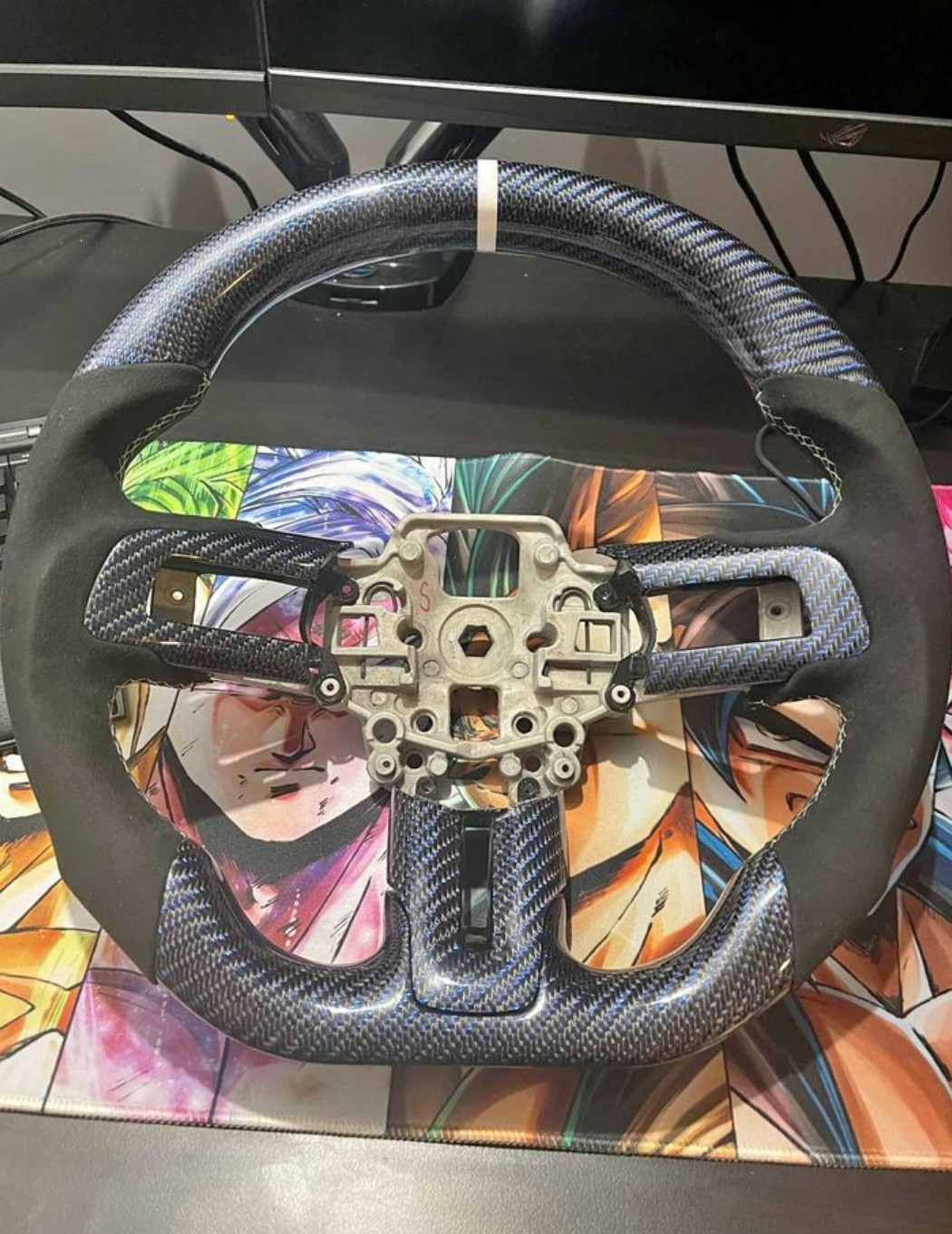 2018+ Mustang Dyna performance Custom blue carbon fiber Alcantara steering wheel with white stitching