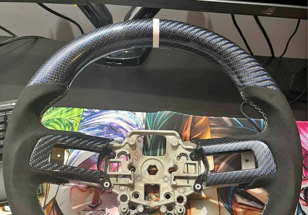 2018+ Mustang Dyna Performance Custom Blue Carbon Fiber Alcantara Steering Wheel With White Stitching - Image 5